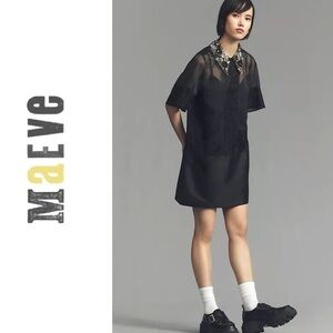 Maeve Anthropologie embellished collar black mini dress with lace detail